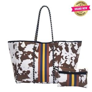 Neoprene Cow Print Large Tote